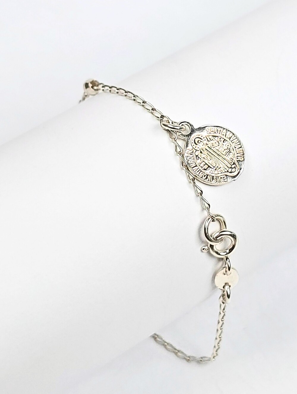 Saint Benedict Decade Rosary Bracelet 10 Bead 925 Sterling Silver Adjust 19cm